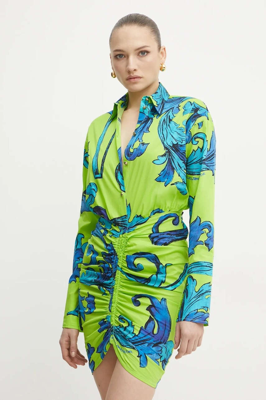 Šaty Versace Jeans Couture zelená farba, mini, rovný strih, 78HAO902 NS644