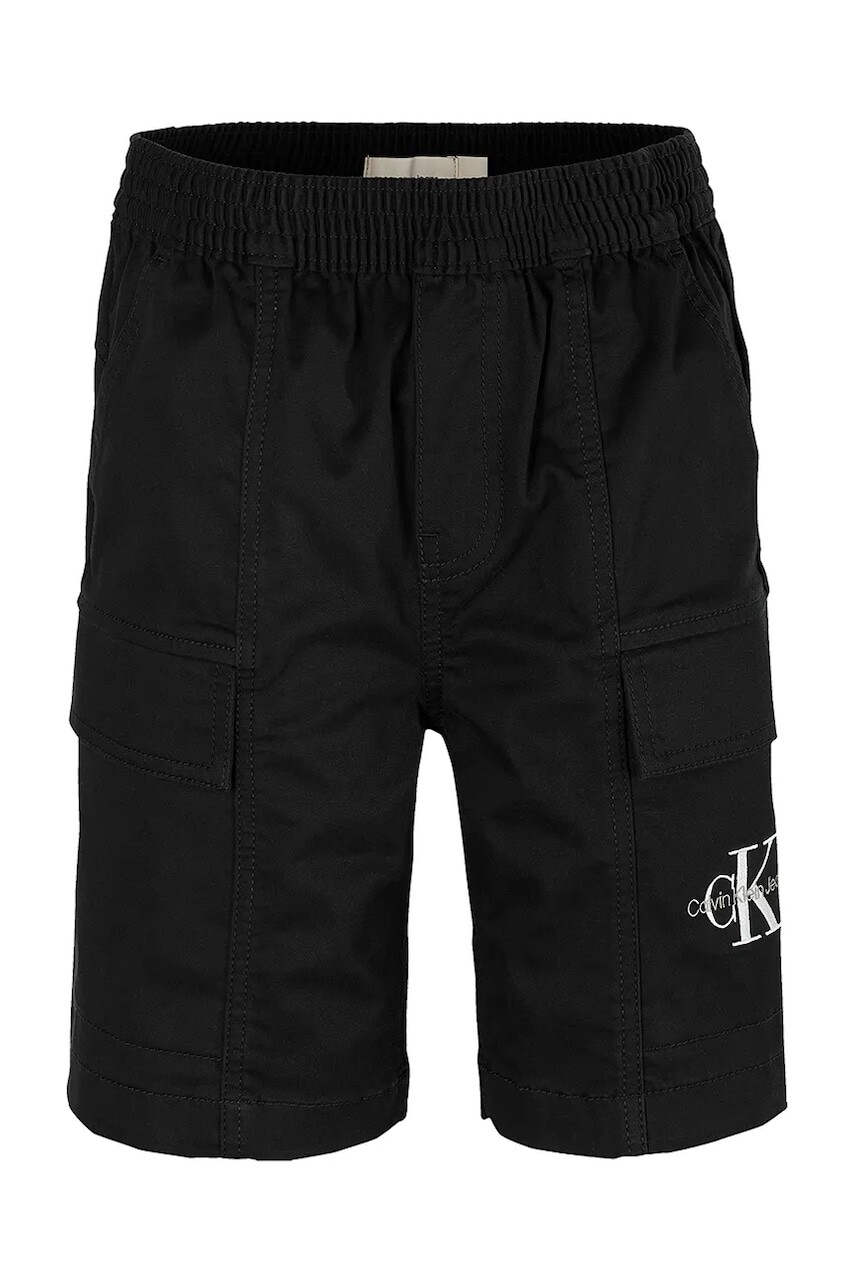 Detské krátke nohavice Calvin Klein Jeans čierna farba, IB0IB02429