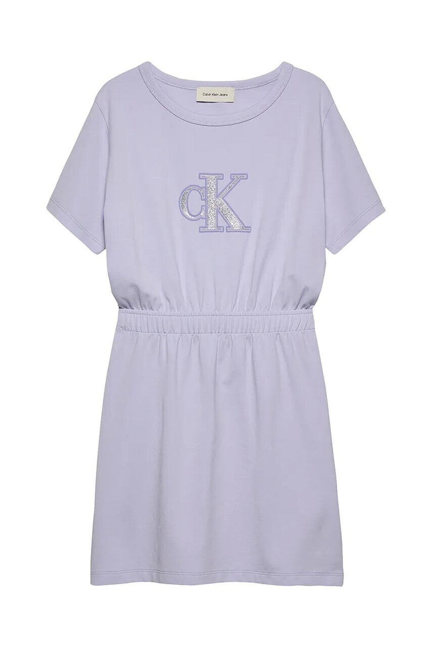 Dievčenské šaty Calvin Klein Jeans fialová farba, mini, rovný strih, IG0IG02905