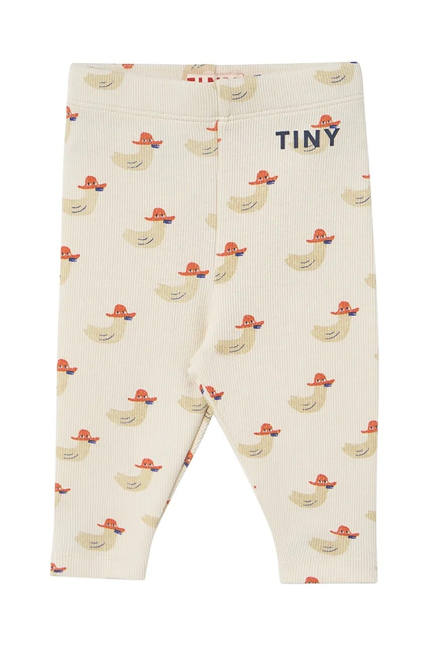 Legíny pre bábätká Tinycottons DUCKS BABY RIB PANT béžová farba, s potlačou, SS25-360