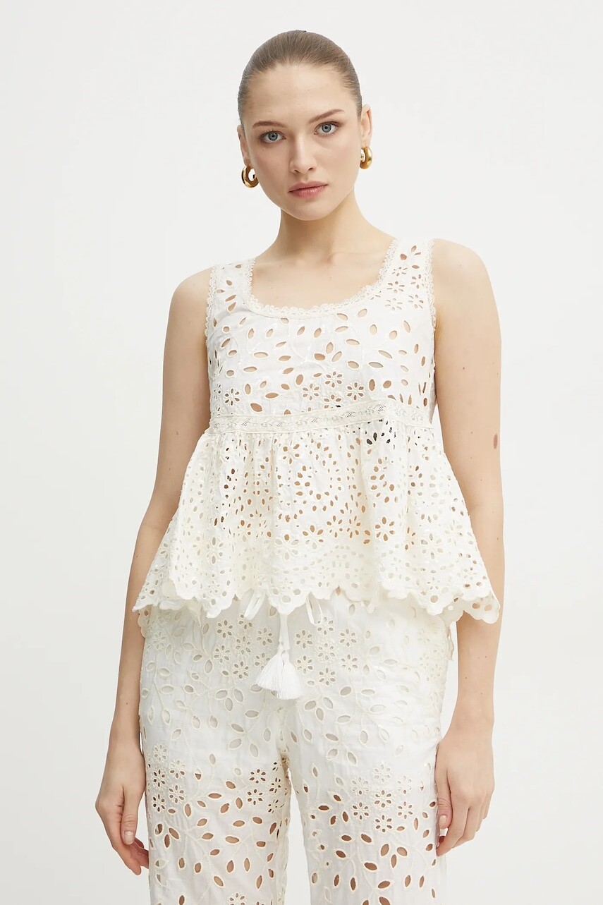 Bavlnený top Ermanno Scervino dámsky, biela farba, s nášivkou, 56TL001EN3