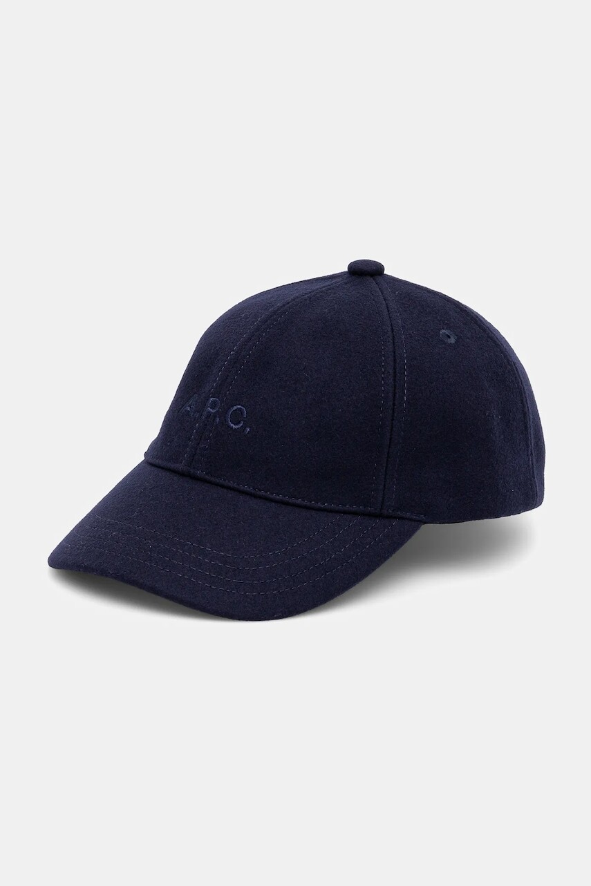 Vlnený šilt A.P.C. casquette charlie tmavomodrá farba, jednofarebná, WOARV.M24069