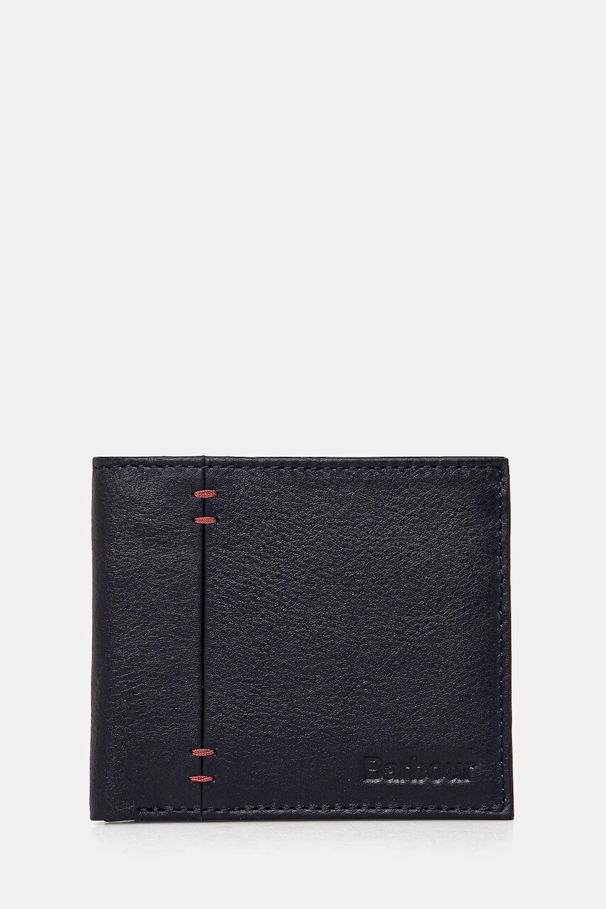 Kožená peňaženka Barbour Lossie Leather Billfold Wallet pánska, tmavomodrá farba, MLG0071