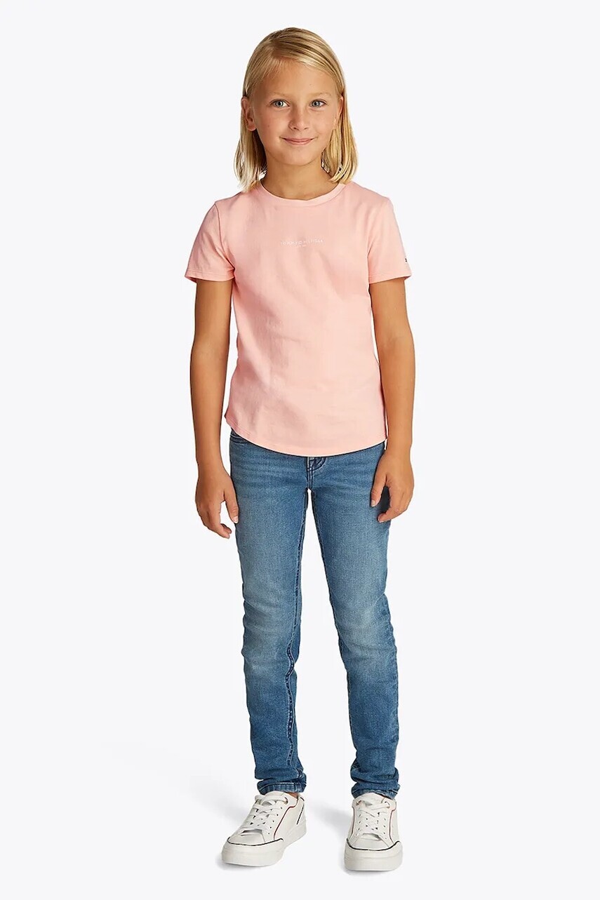 Detské bavlnené tričko Tommy Hilfiger ružová farba, KG0KG08527
