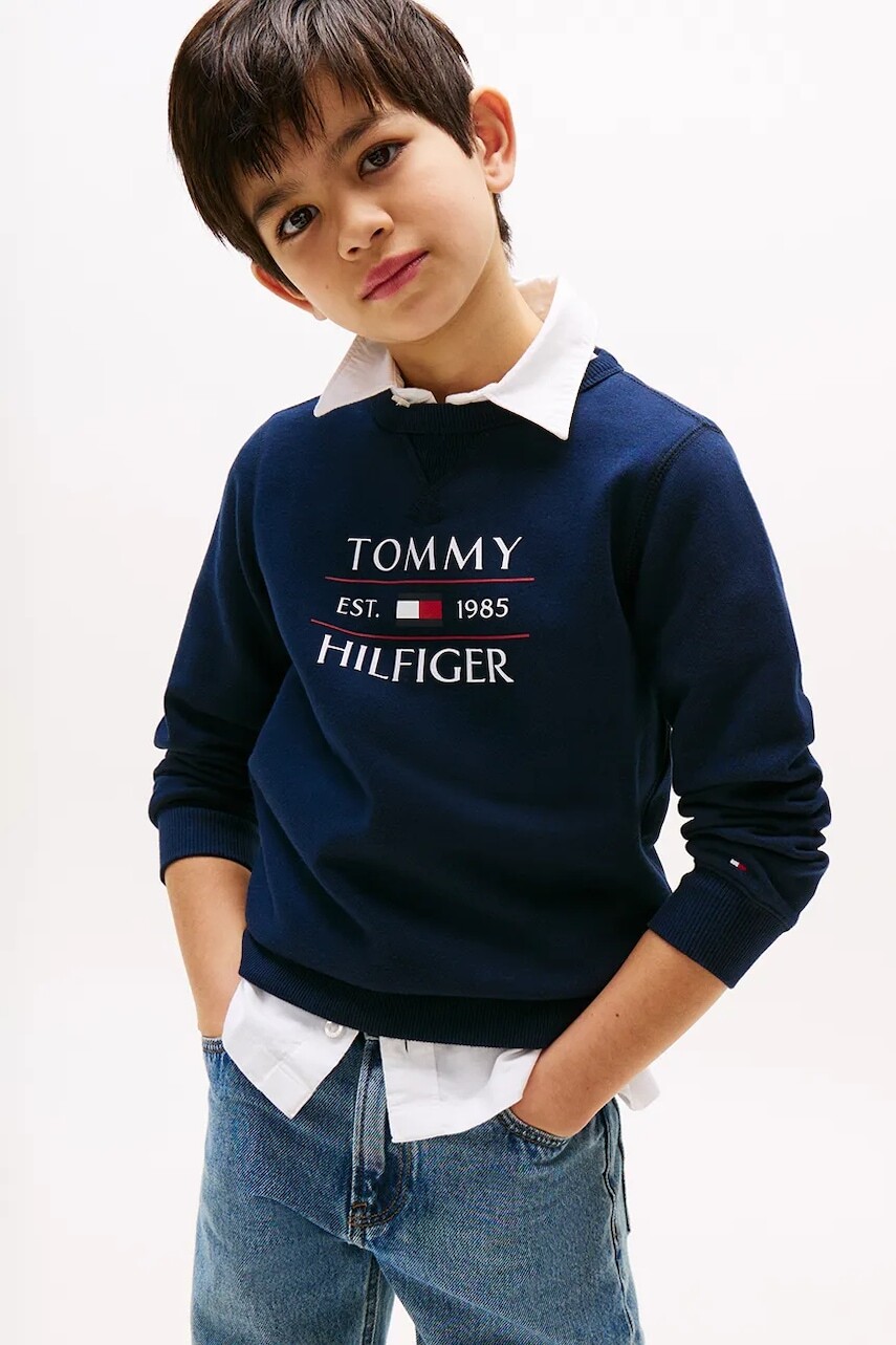 Detská mikina Tommy Hilfiger tmavomodrá farba, s potlačou, KB0KB09569