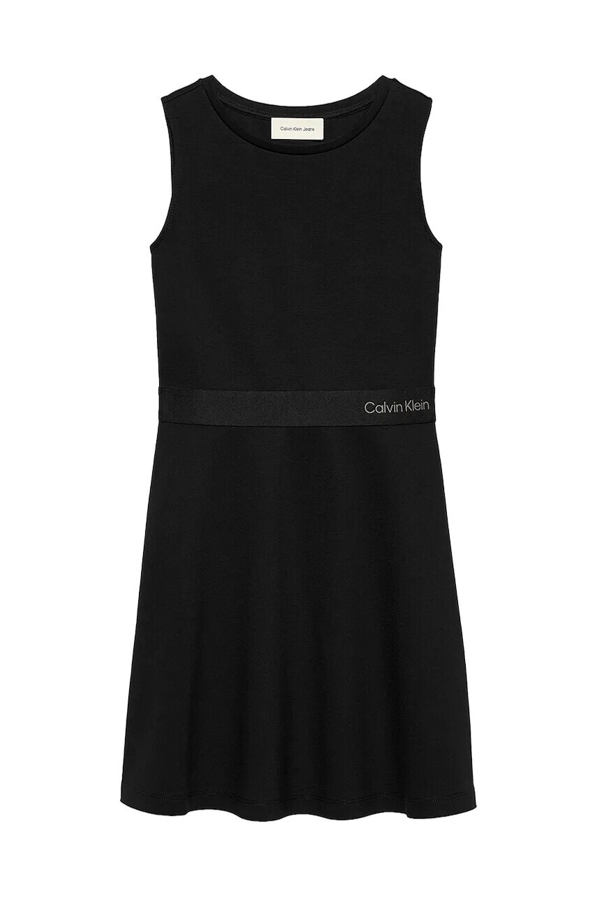 Dievčenské šaty Calvin Klein Jeans čierna farba, mini, áčkový strih, IG0IG02910