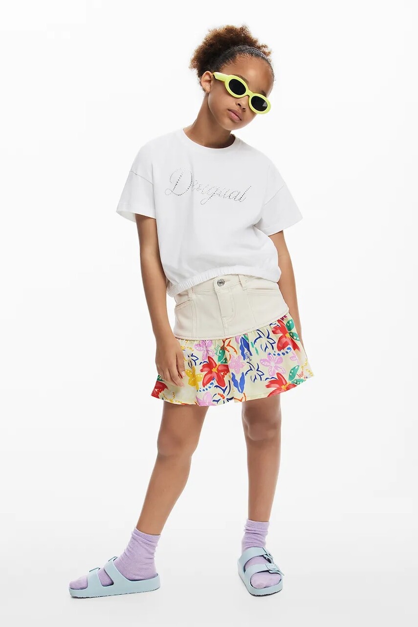 Dievčenská sukňa Desigual béžová farba, mini, rovný strih, 25SGFW01