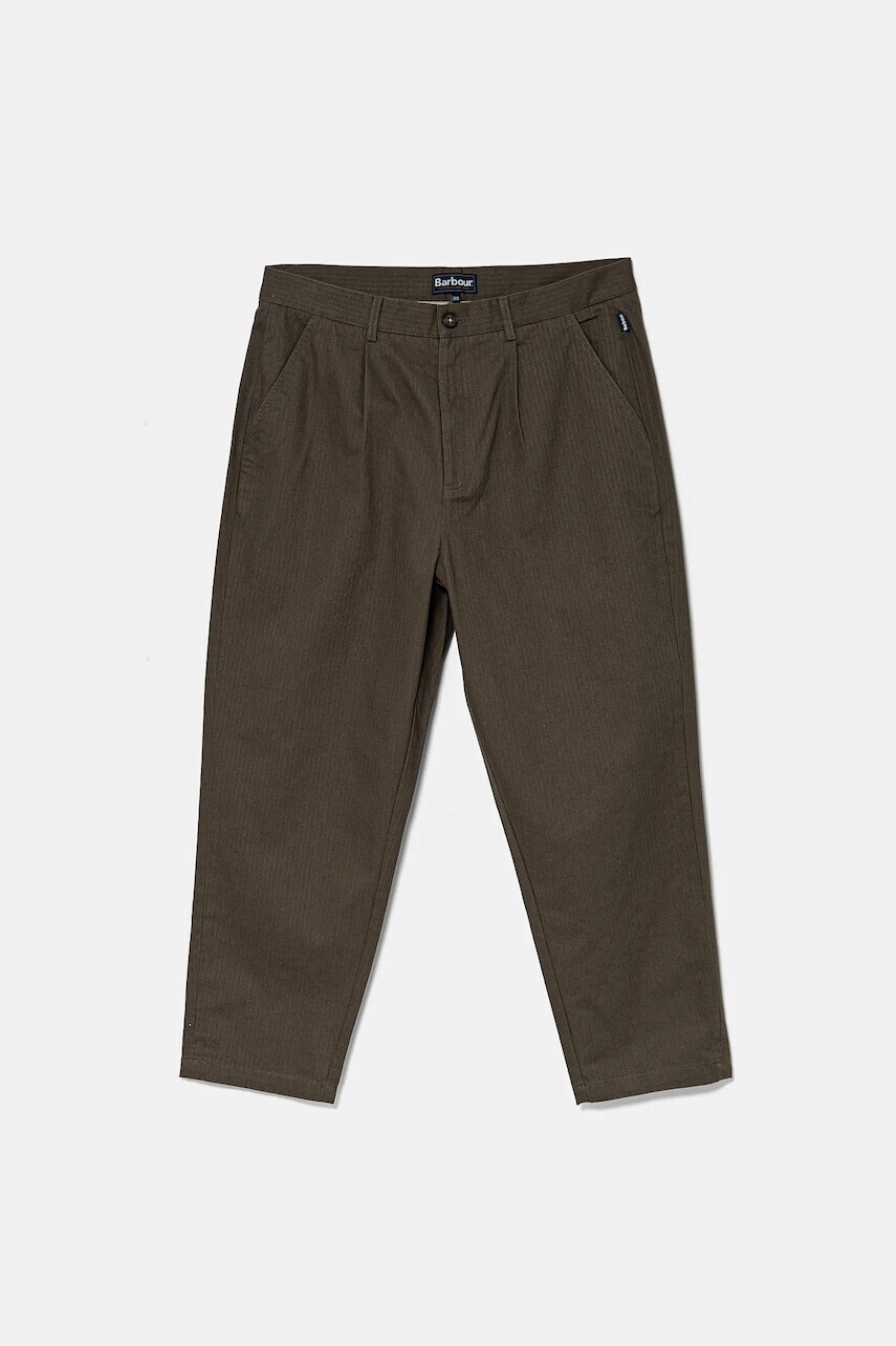 Bavlnené nohavice Barbour Bayview Herringbone Trouser pánske, zelená farba, strih chinos, MTR0765