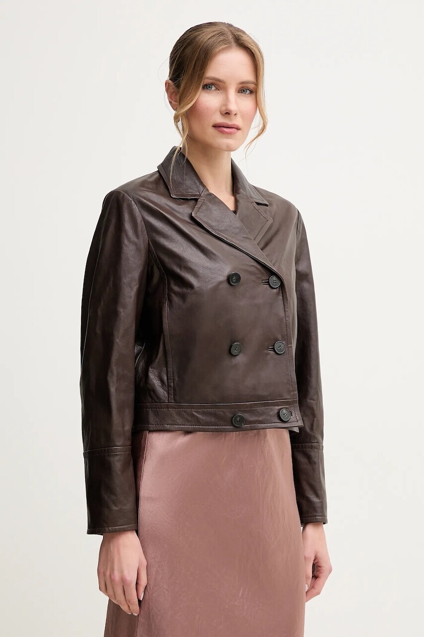 Kožená bunda Weekend Max Mara hnedá farba, prechodná, 2515441021600