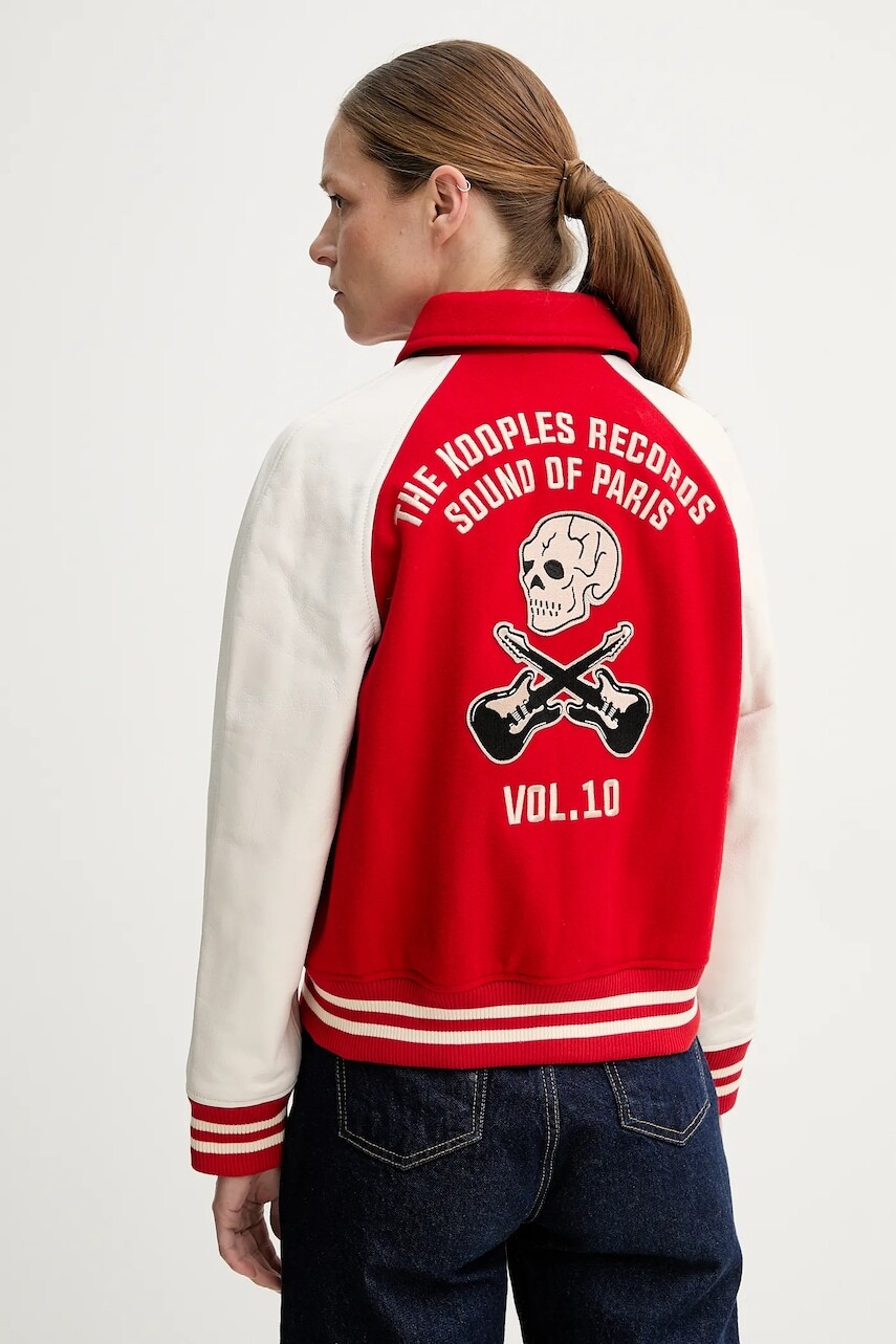 Vlnená bunda The Kooples červená farba, prechodná, FCUI30001K