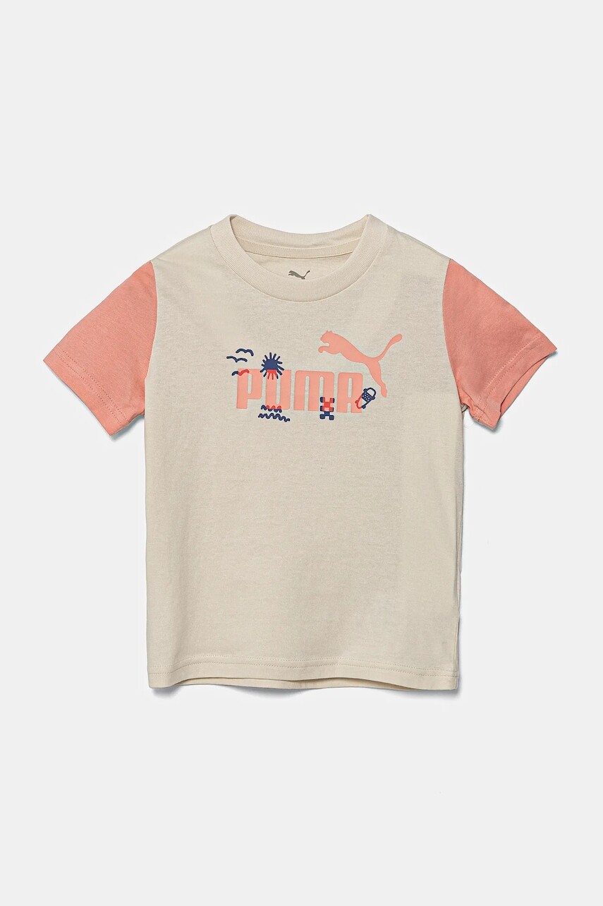 Detské bavlnené tričko Puma SANDY ADVENTURES Tee béžová farba, s potlačou, 685155