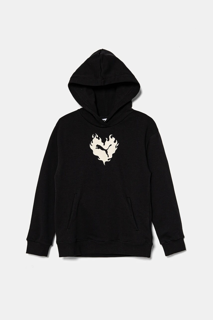 Bavlnená mikina Puma FLAMING LOVE Hoodie TR čierna farba, s kapucňou, s potlačou, 685109