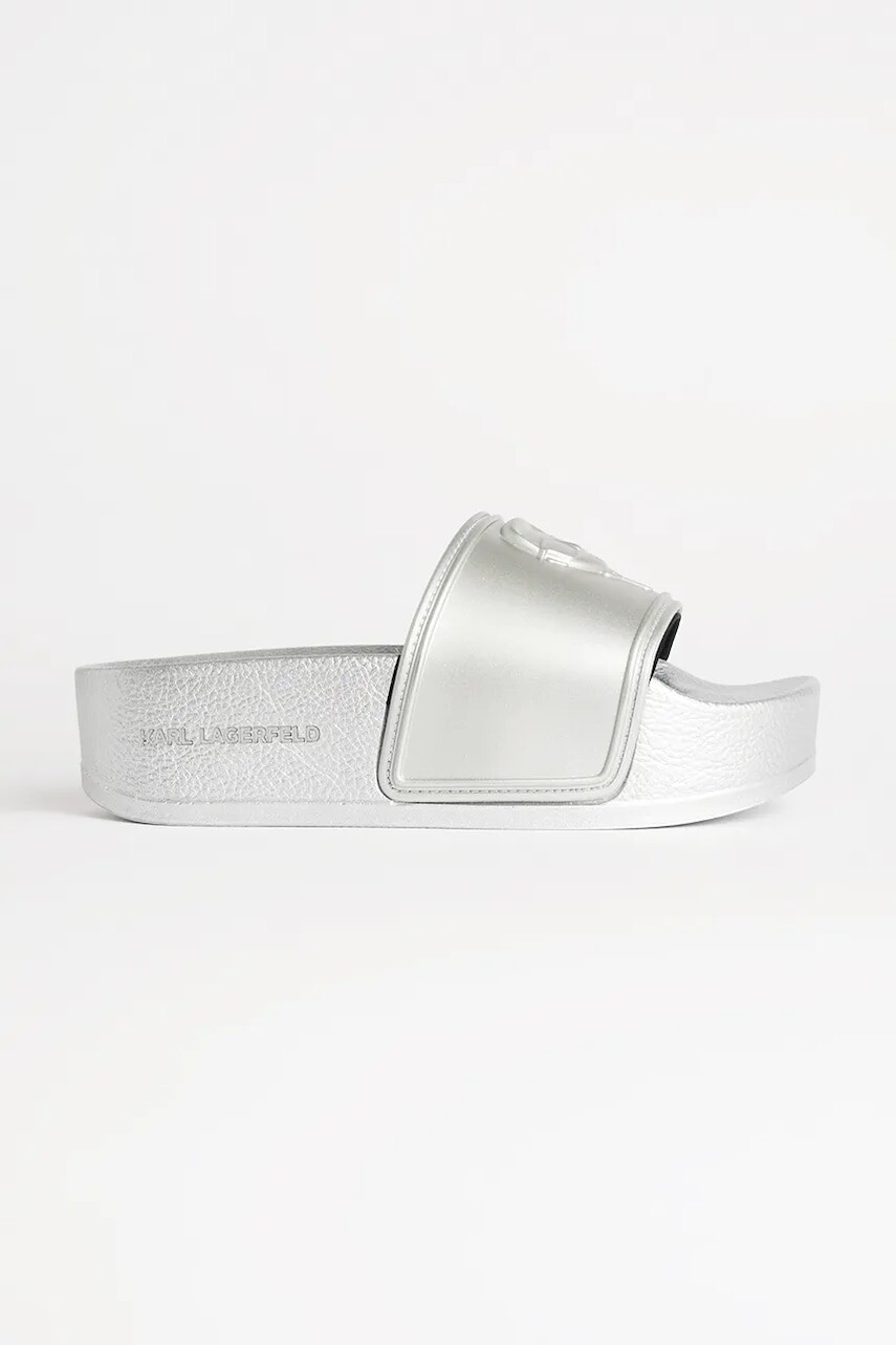 Šľapky Karl Lagerfeld KONDO MAXI dámske, strieborná farba, na platforme, KL80819M