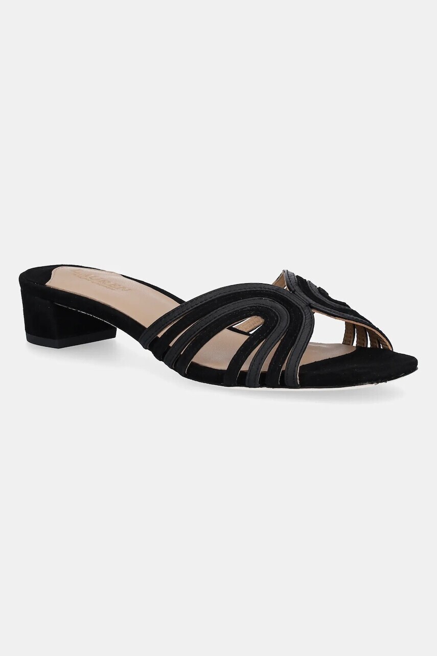 Kožené šľapky Lauren Ralph Lauren Fay Mtstrp dámske, čierna farba, na podpätku, 802961818003