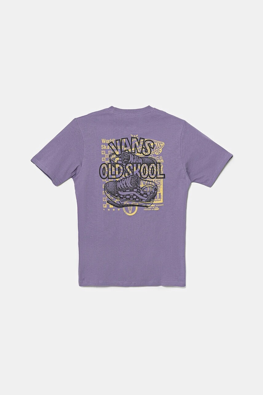 Detské bavlnené tričko Vans Old Skool fialová farba, s potlačou, VN000MKU6PH1