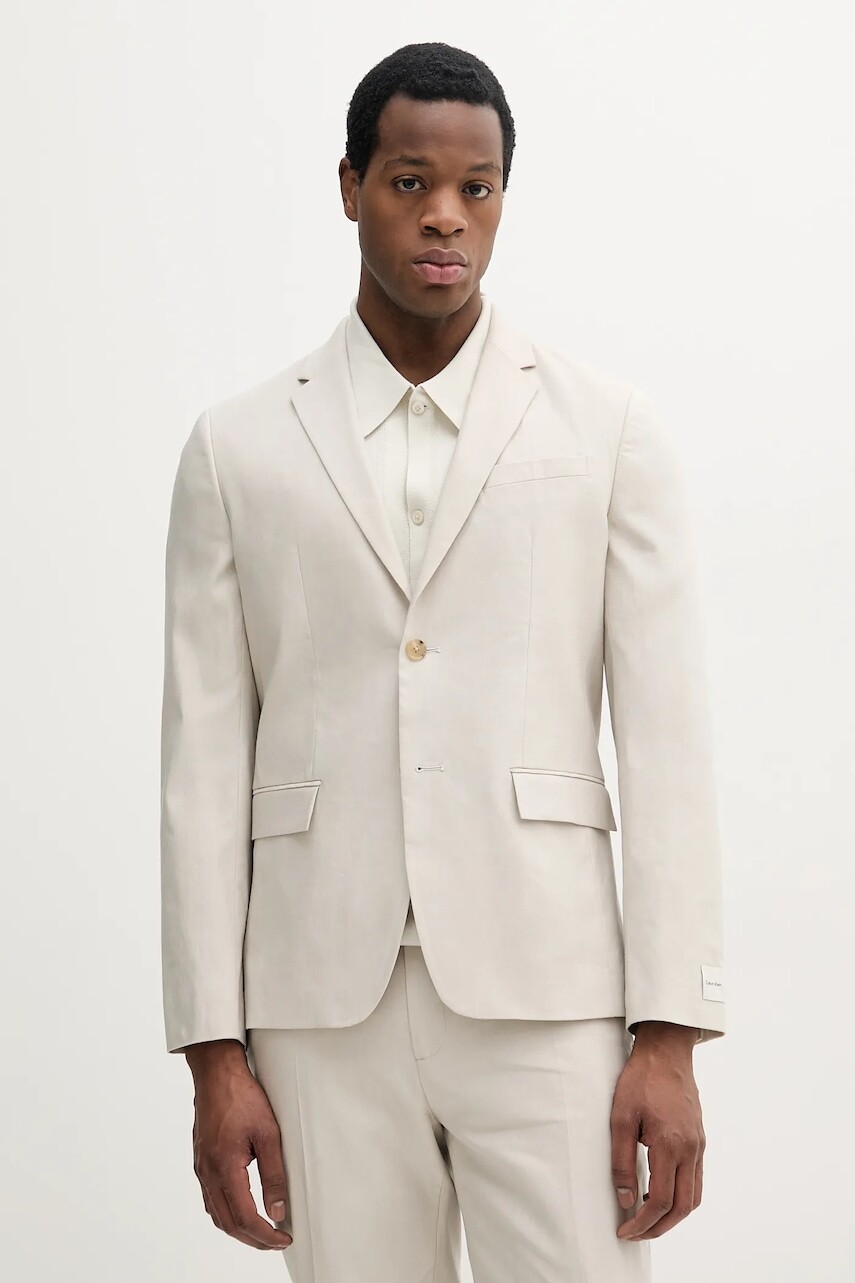 Sako s prímesou ľanu Calvin Klein béžová farba, K10K114388