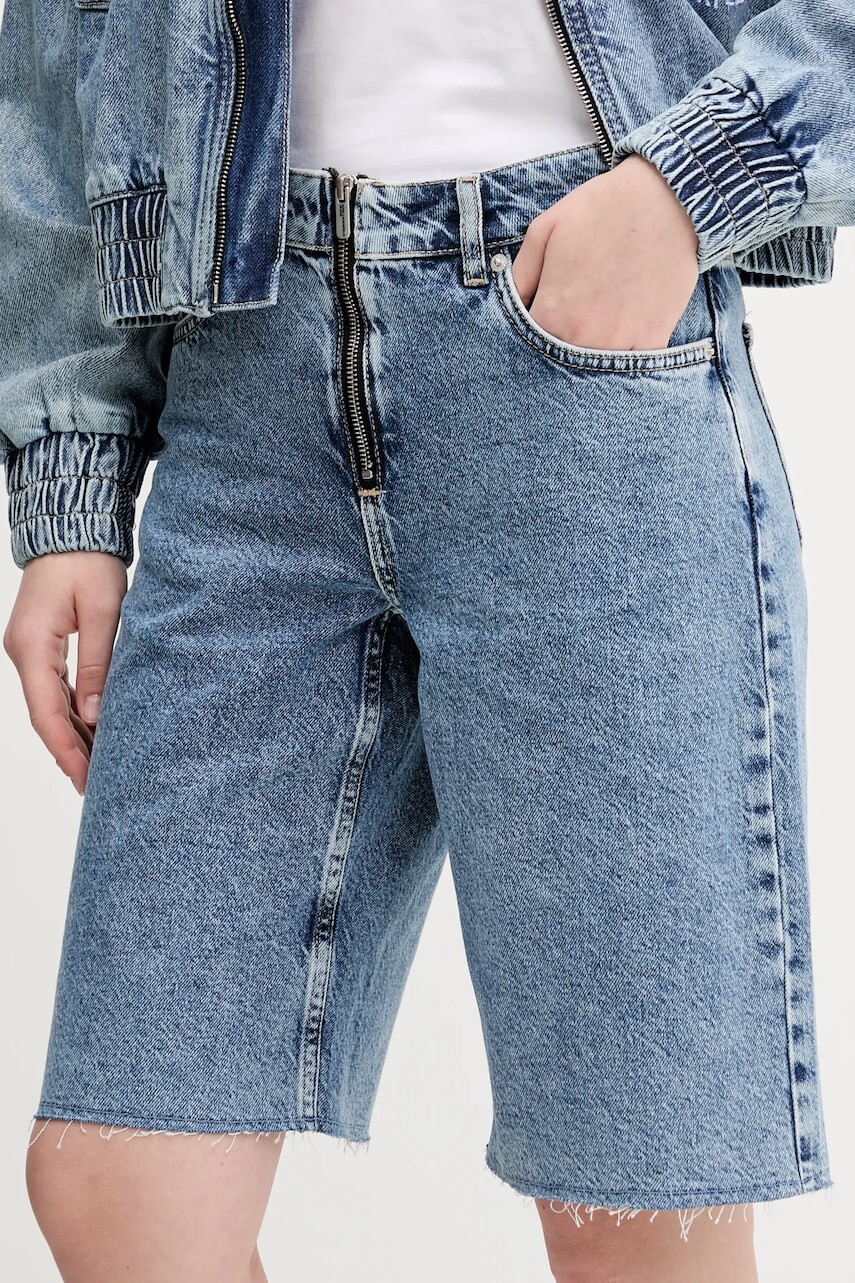 Rifľové krátke nohavice Karl Lagerfeld Jeans dámske, jednofarebné, vysoký pás, A2W10042
