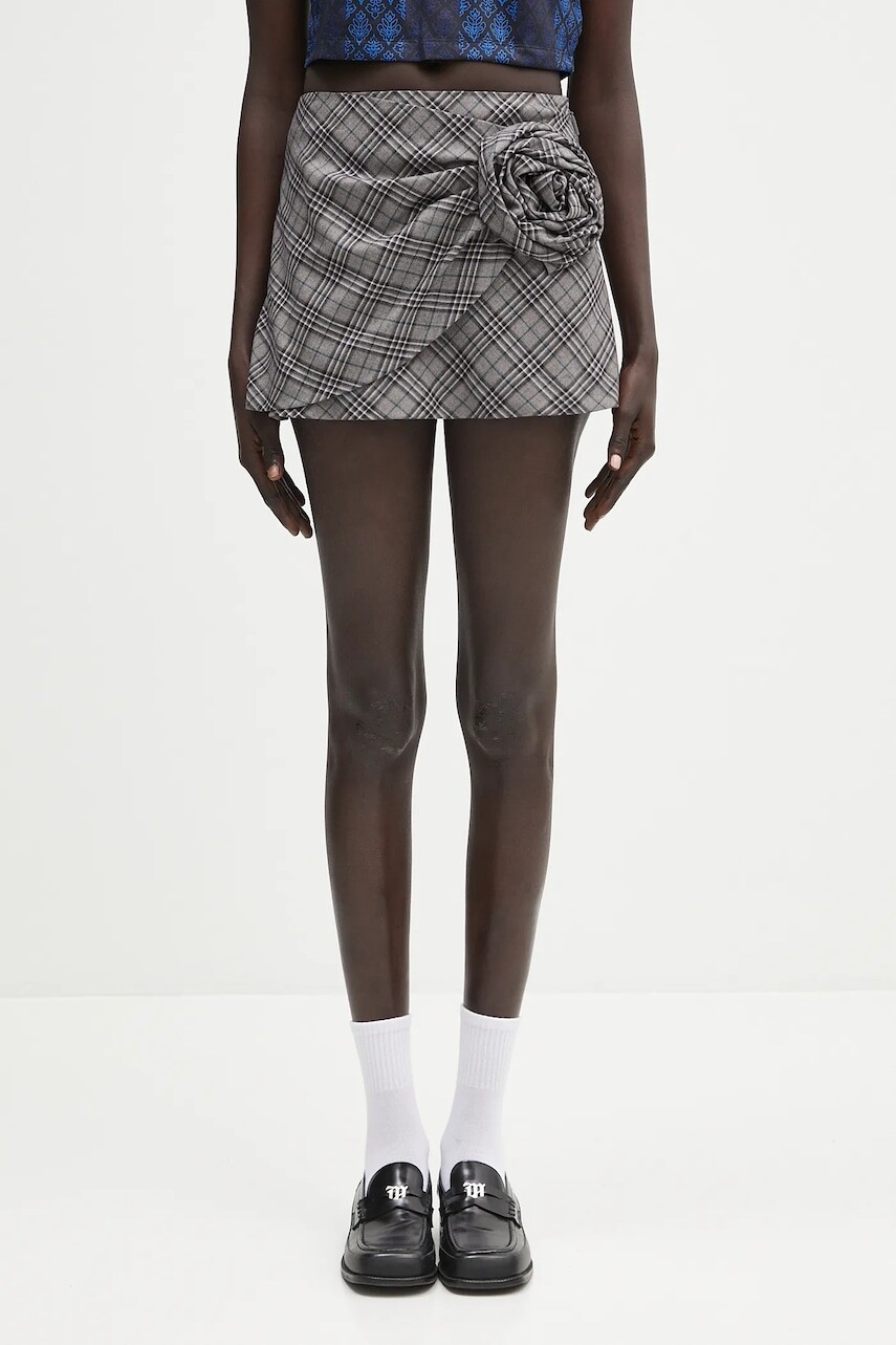 Vlnená sukňa AMBUSH Check Rose Skirt šedá farba, mini, áčkový strih, 12115390