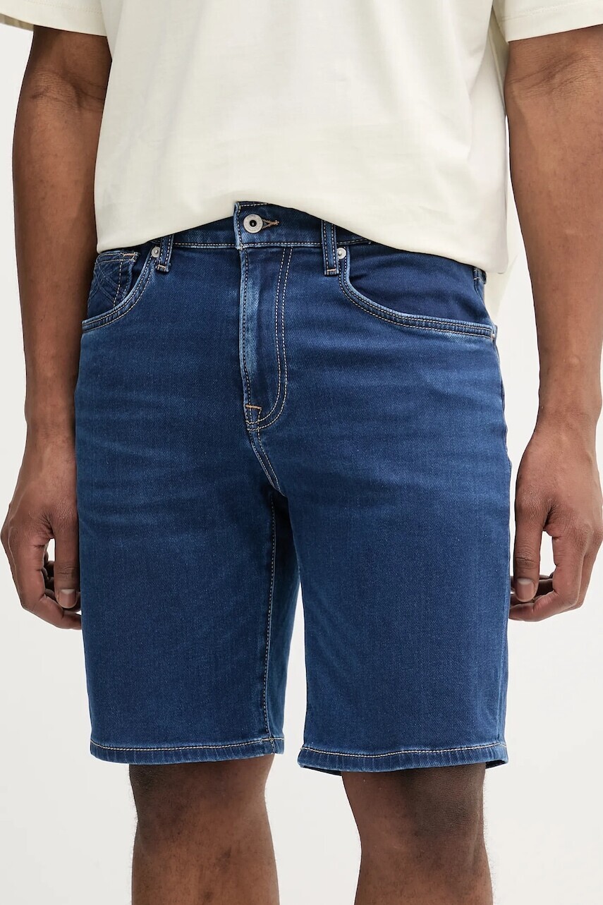 Rifľové krátke nohavice Pepe Jeans RELAXED GYMDIGO SHORT CALLEN pánske, tmavomodrá farba, PM801185EF6
