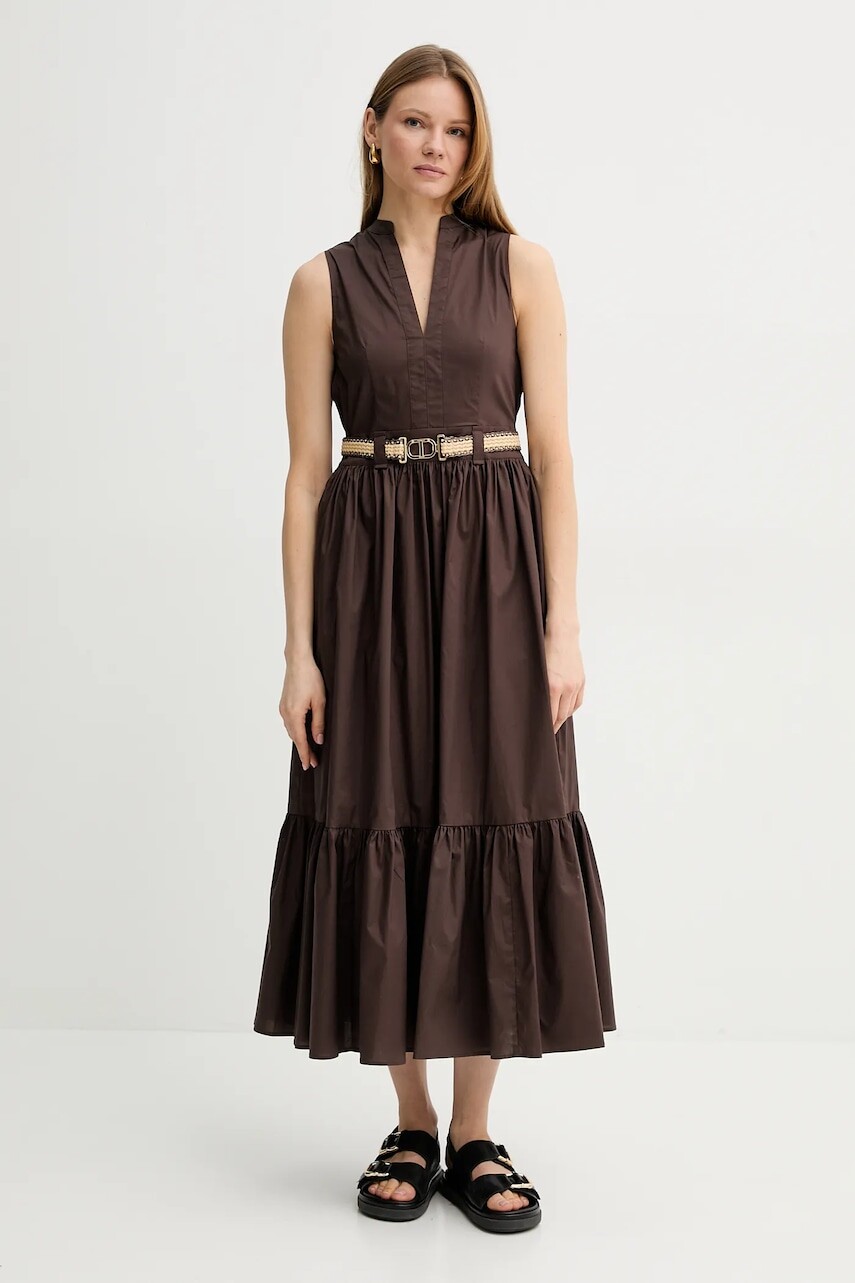 Šaty Twinset hnedá farba, midi, áčkový strih, 251TT2101