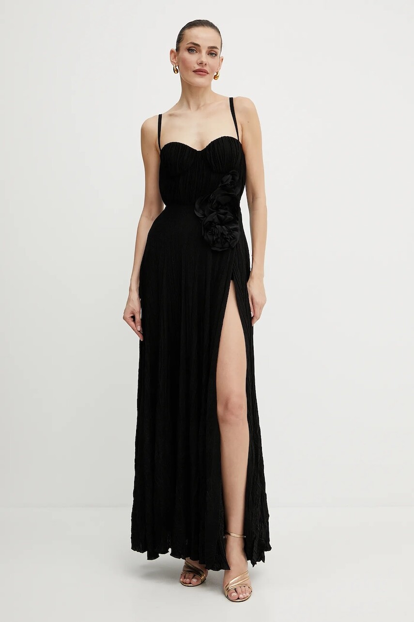 Šaty Elisabetta Franchi čierna farba, maxi, áčkový strih, ABR2252E2