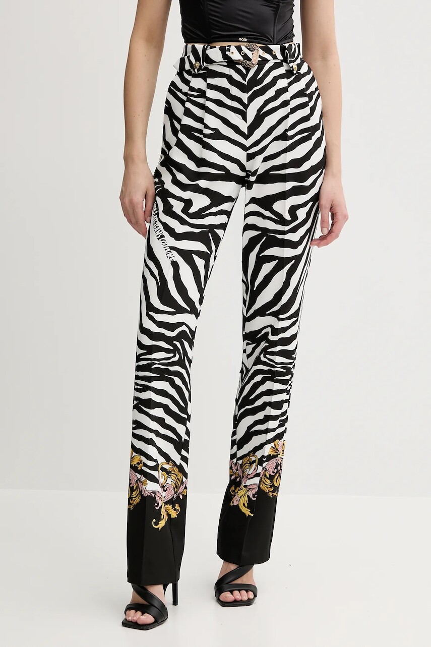 Nohavice Versace Jeans Couture čierna farba, rovný strih, vysoký pás, 78HAA1P1 NS641