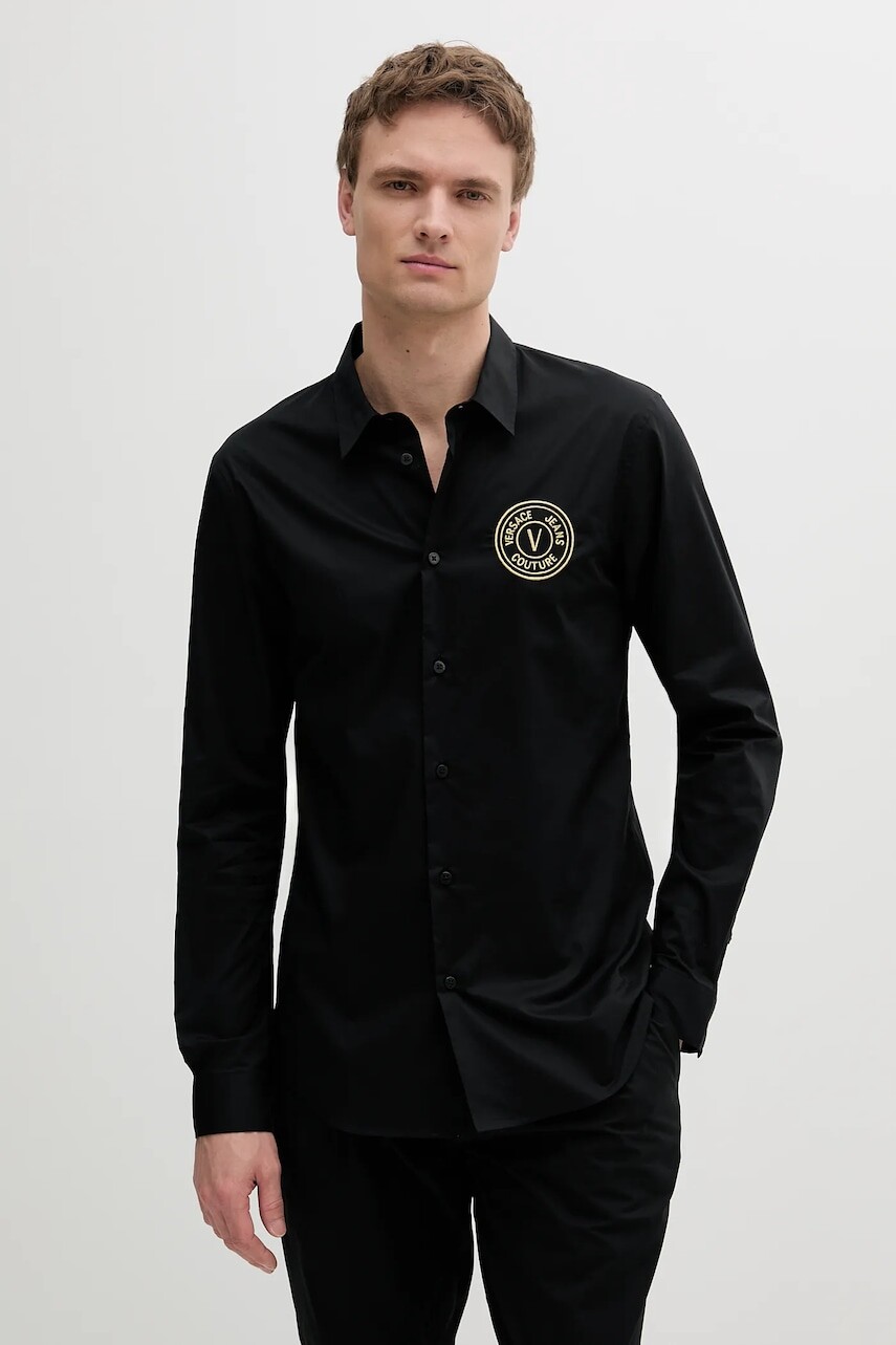 Bavlnená košeľa Versace Jeans Couture čierna farba, regular, s klasickým golierom, 78GALYS2 CN002