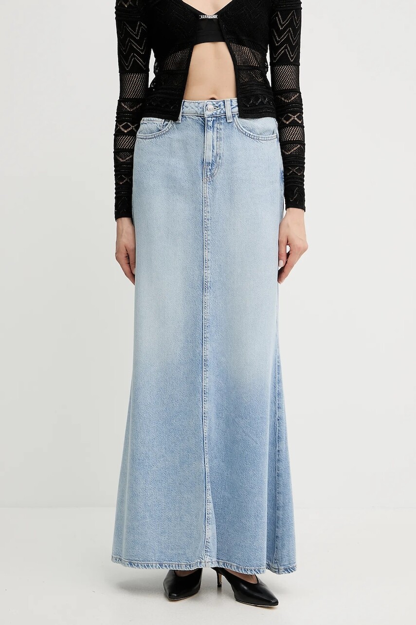 Rifľová sukňa Guess THAISS maxi, rovný strih, W5GD83 D5B96