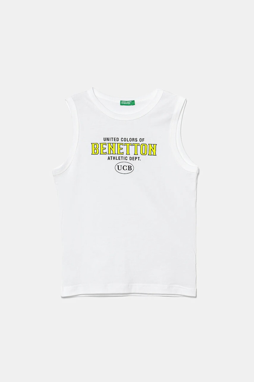 Detský bavlnený top United Colors of Benetton biela farba, s potlačou, 3I1XCH01W