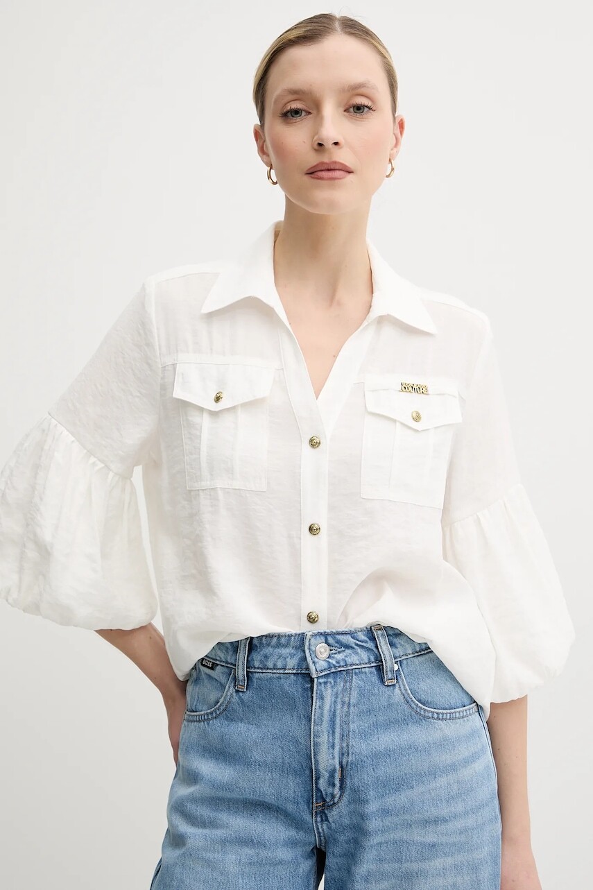 Košeľa Versace Jeans Couture béžová farba, regular, s klasickým golierom, 78HAL200 N0433