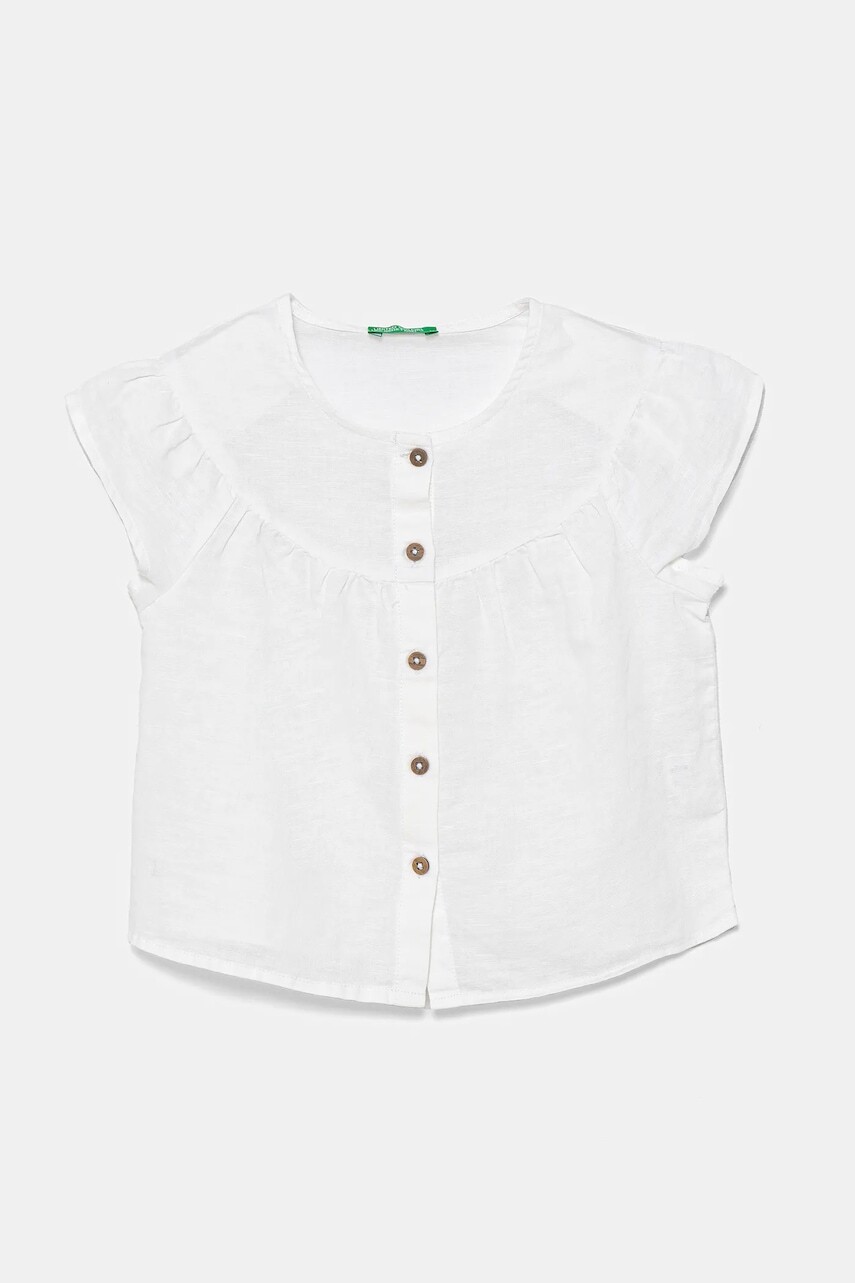 Detská ľanová košeľa United Colors of Benetton biela farba, 5IPVGQ02E