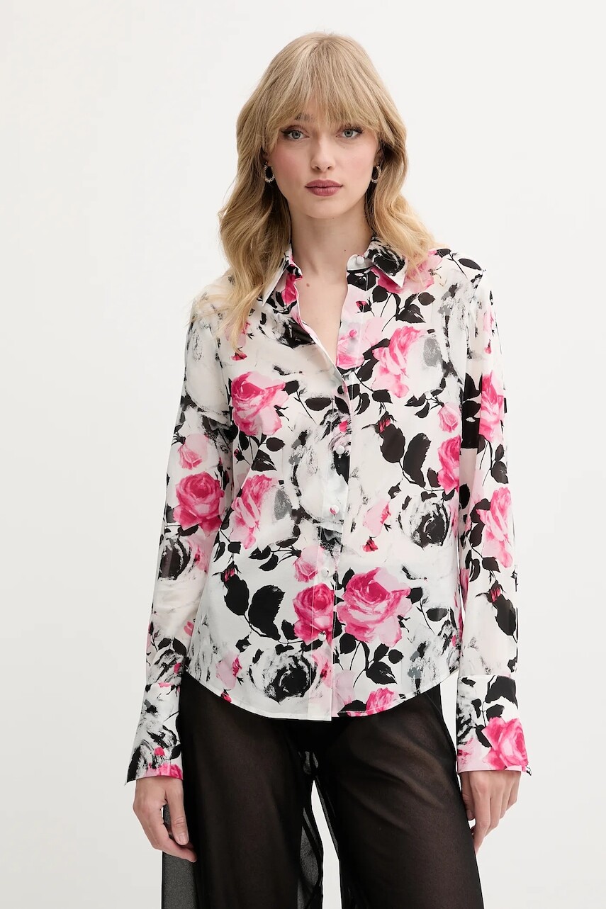 Hodvábna košeľa Blugirl Blumarine ružová farba, regular, s klasickým golierom, RA5171.T2949