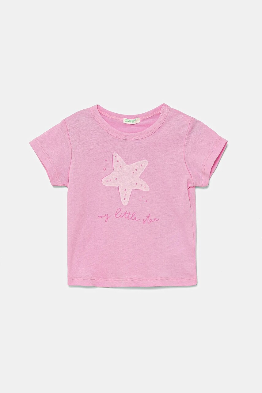 Detské bavlnené tričko United Colors of Benetton ružová farba, 3I1XA1069