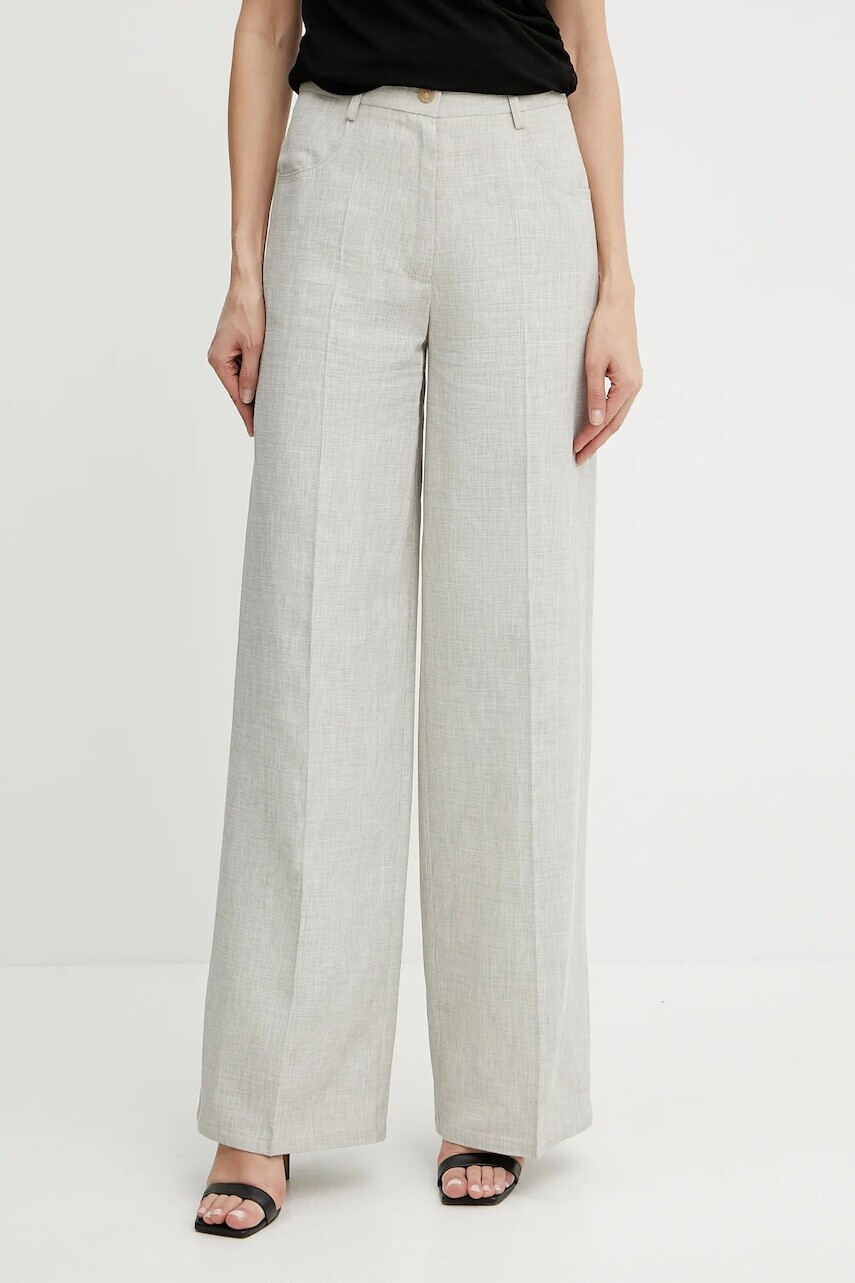 Nohavice s prímesou ľanu Forte Forte béžová farba, široké, vysoký pás, 13819 my pants