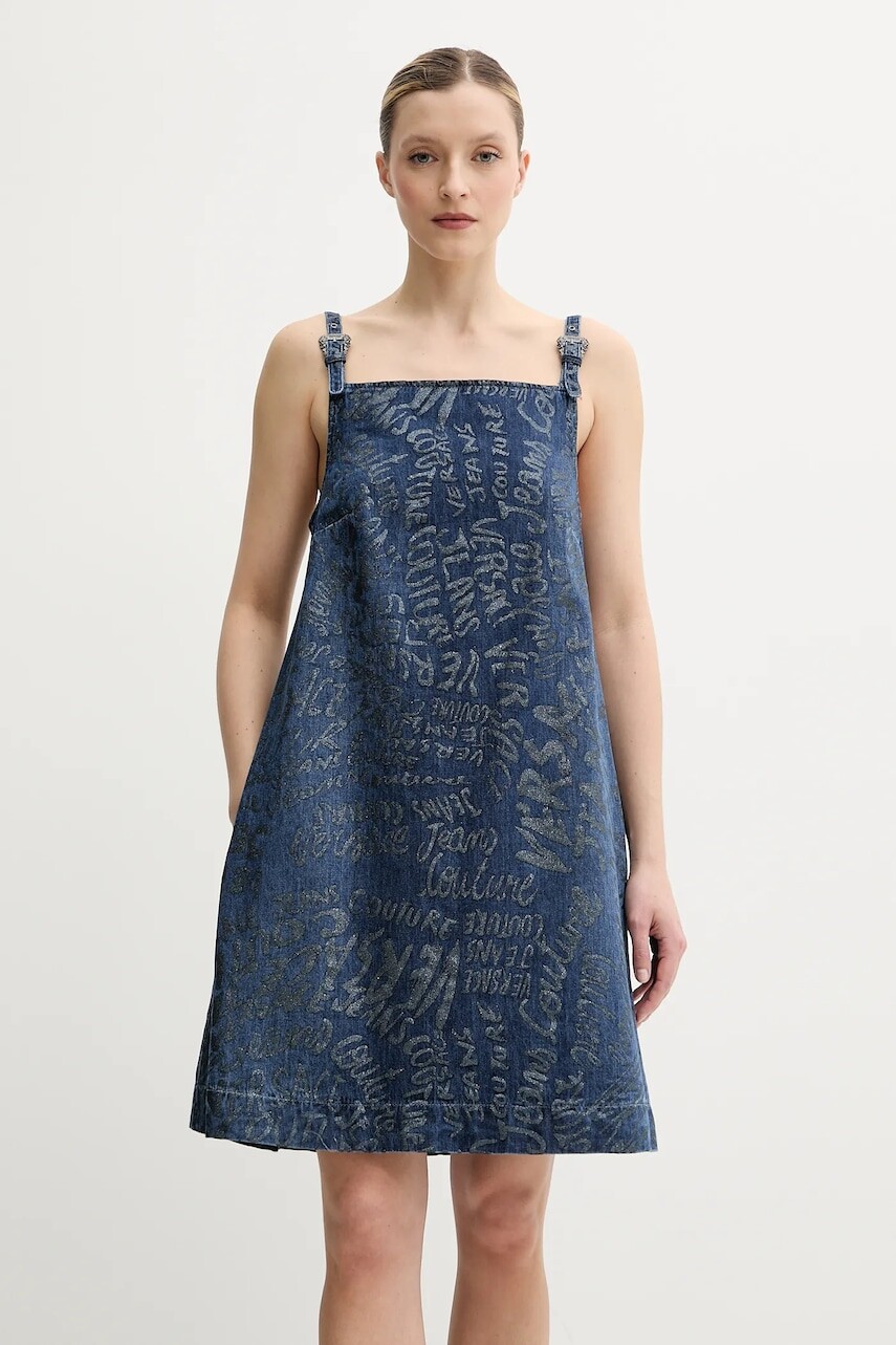 Rifľové šaty Versace Jeans Couture tmavomodrá farba, mini, oversize, 78HAO95G DS025LF1