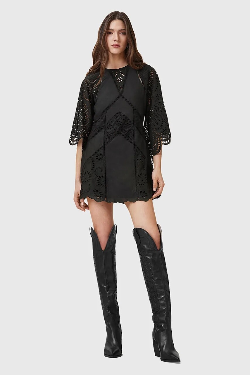 Bavlnené šaty AllSaints LUCI čierna farba, mini, rovný strih, W138DC
