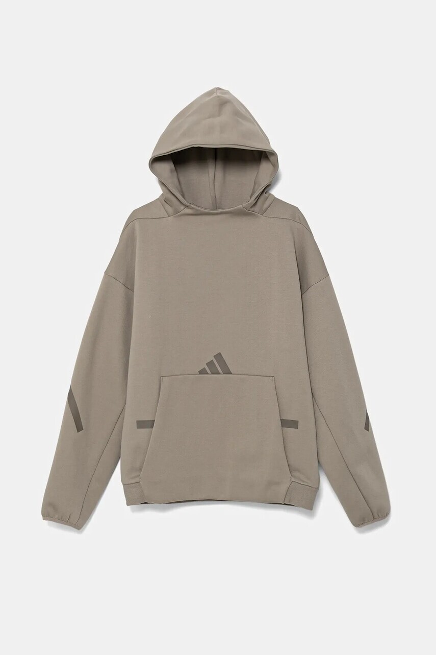 Detská mikina adidas béžová farba, s kapucňou, jednofarebná, JD0004