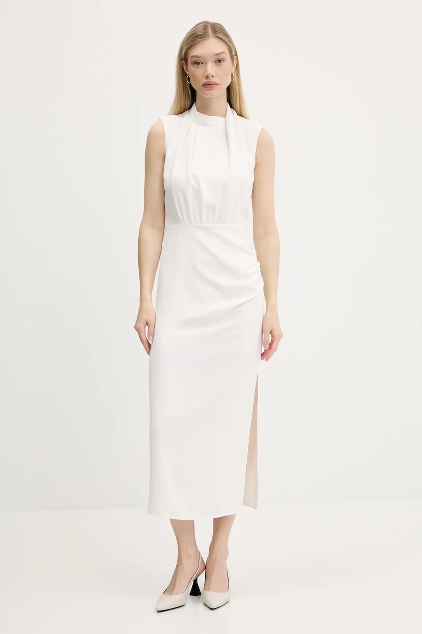 Šaty HUGO béžová farba, maxi, rovný strih, 50542318