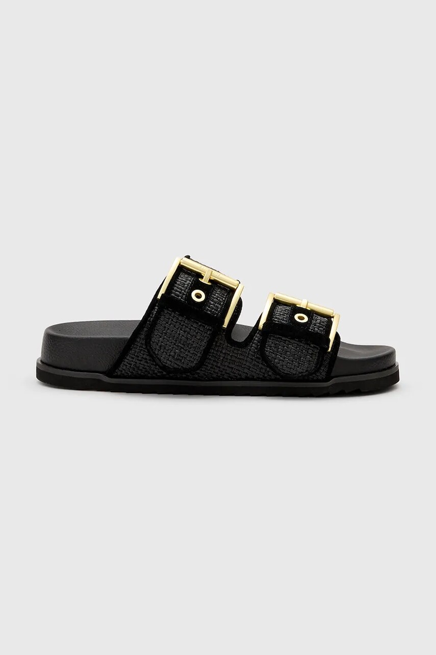 Šľapky AllSaints Sian Raffia Sandal čierna farba, W090FC