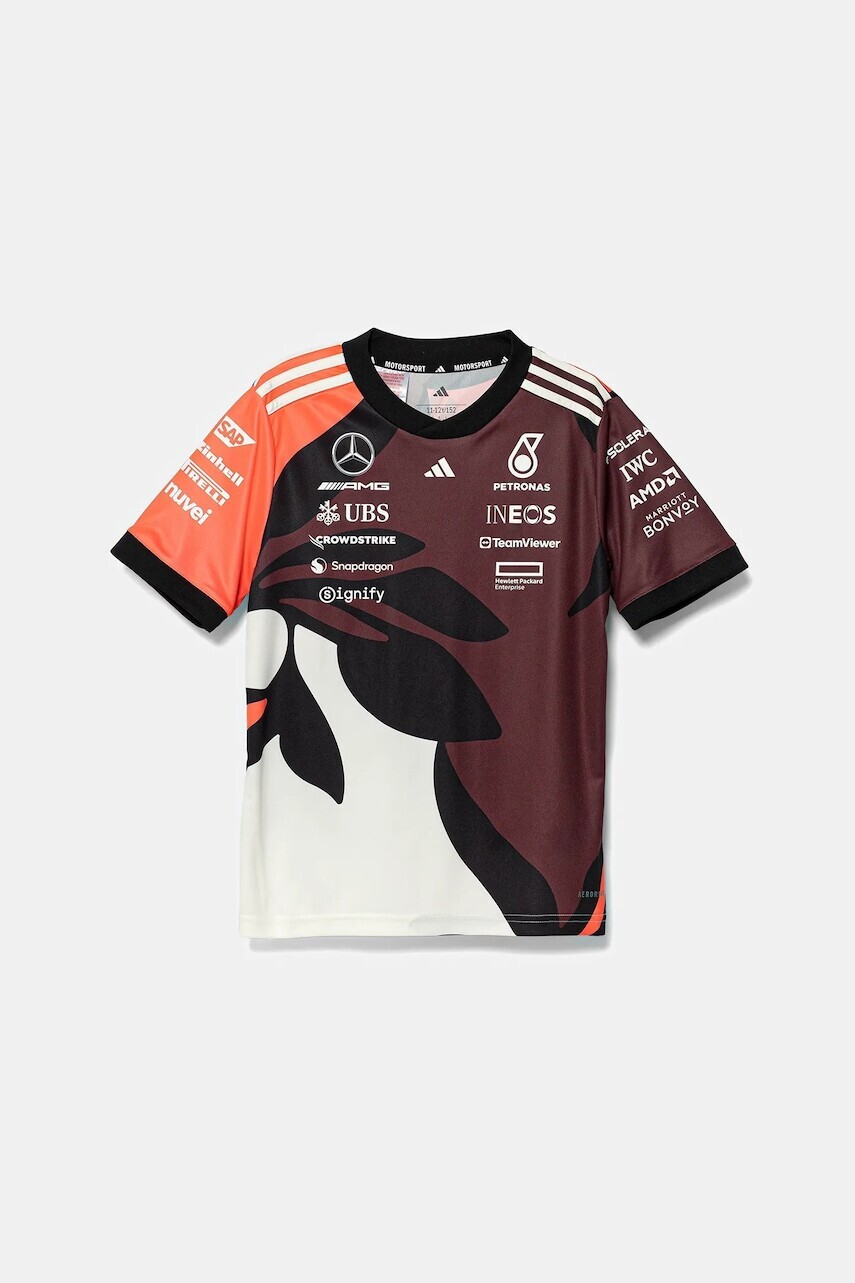 Detské tričko adidas Performance MERCEDES bordová farba, vzorované, JZ6209