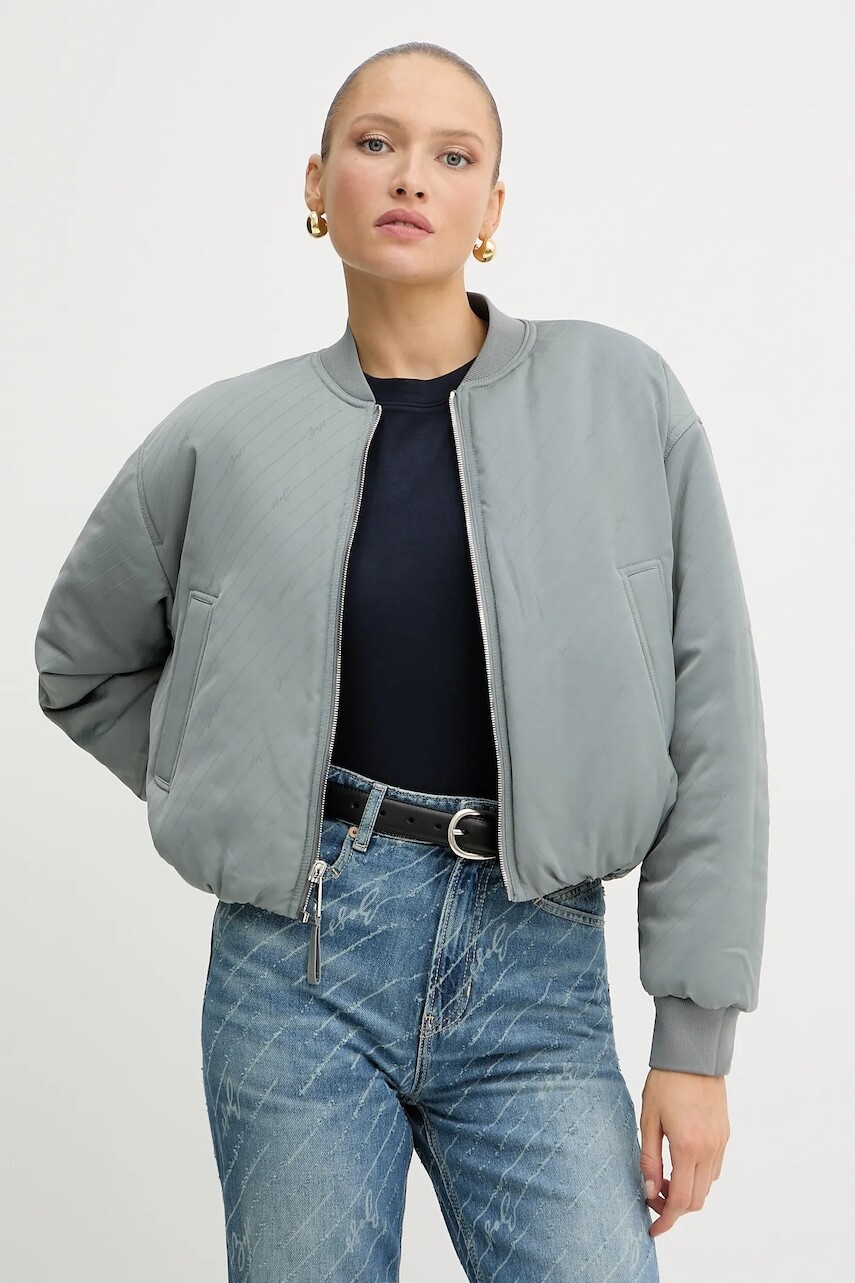 Obojstranná bunda bomber BOSS Orange šedá farba, prechodná, oversize, 50542454