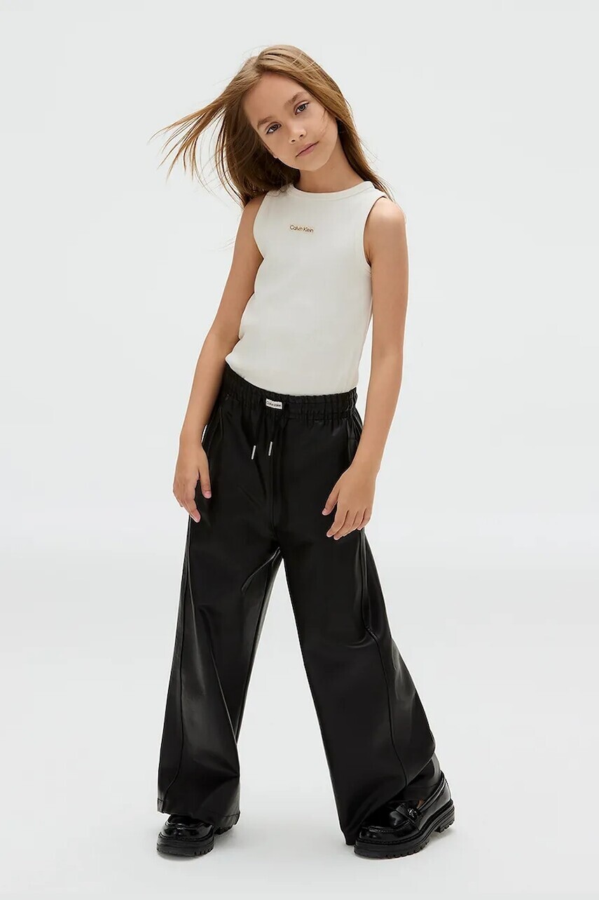 Nohavice Calvin Klein Jeans FAUX LEATHER čierna farba, jednofarebná, IG0IG02983