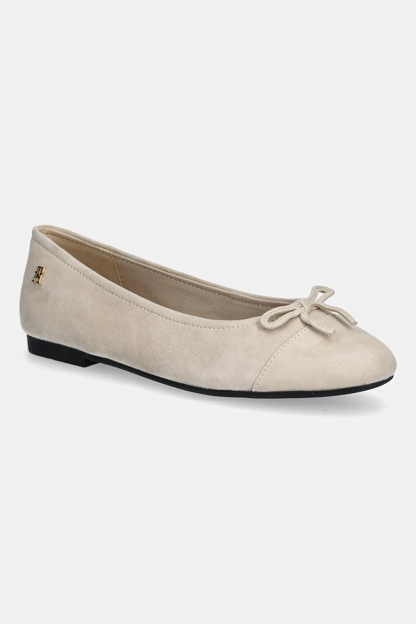 Semišové baleríny Tommy Hilfiger TOE CAP SUEDE BALLERINA béžová farba, FW0FW08909