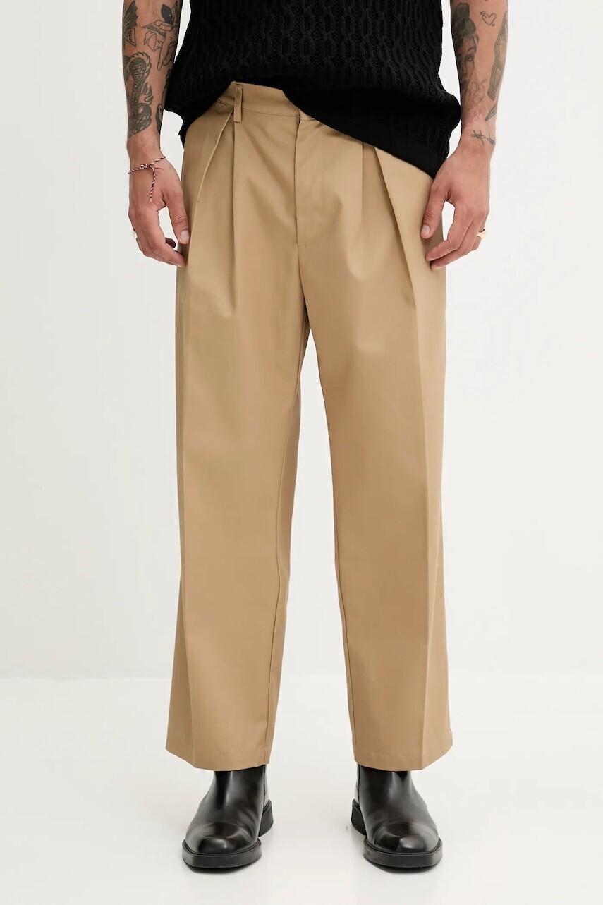 Nohavice Fiorucci Beige Logo Embroidered Chino Trousers zelená farba, rovný strih, M02SPBPA302CO01NA02