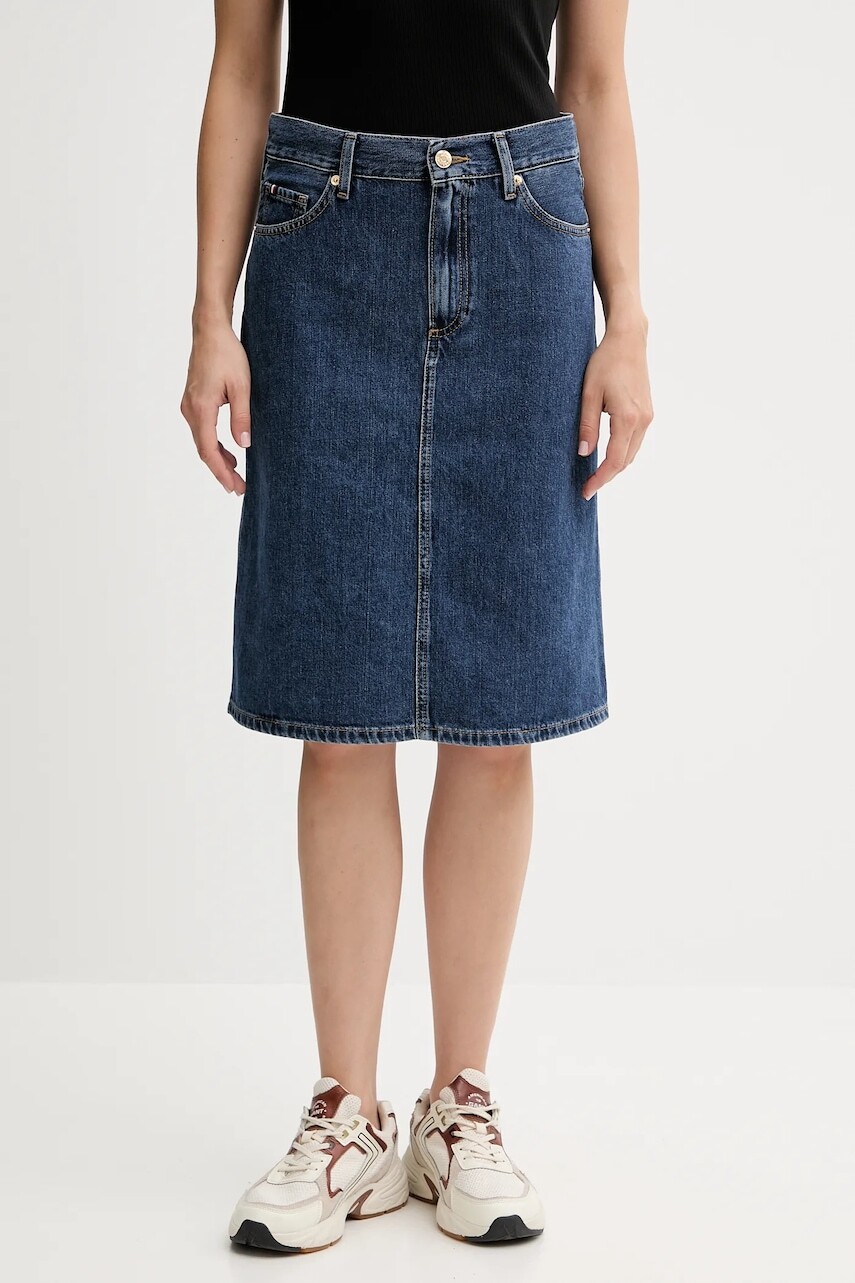 Rifľová sukňa Tommy Hilfiger tmavomodrá farba, mini, rovný strih, WW0WW45666