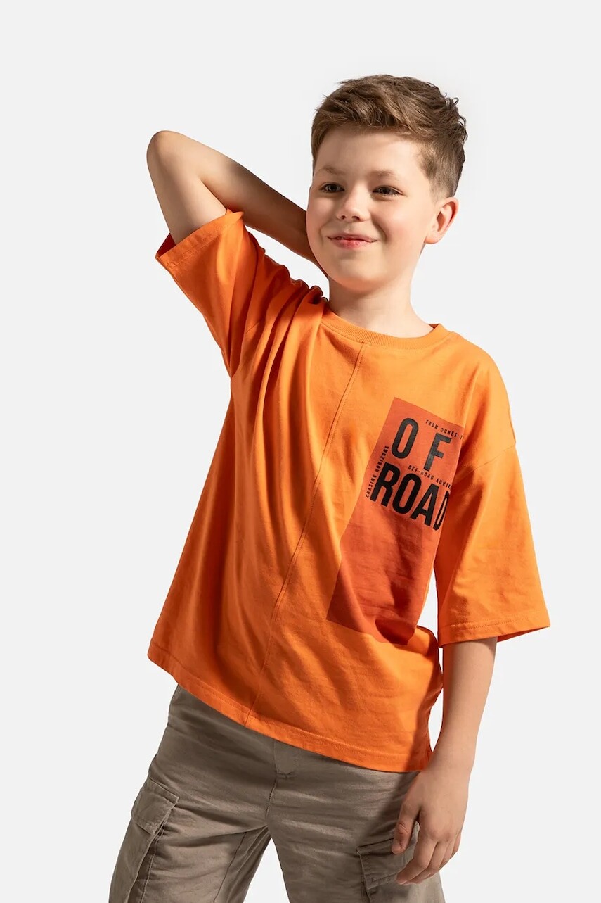 Bavlnené tričko Coccodrillo oranžová farba, s potlačou, WILD SAFARI BOY JUNIOR