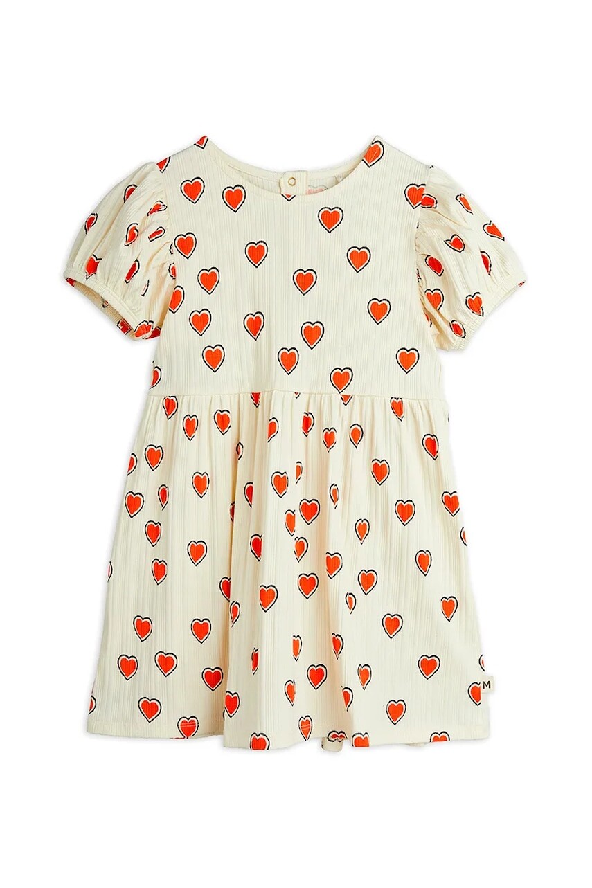 Dievčenské šaty Mini Rodini Outlined hearts béžová farba, midi, áčkový strih, 2565010211