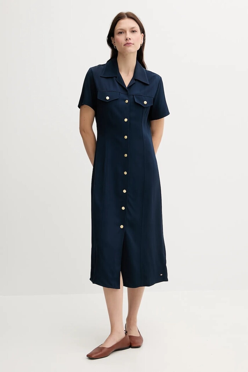 Šaty Tommy Hilfiger tmavomodrá farba, midi, rovný strih, WW0WW45802