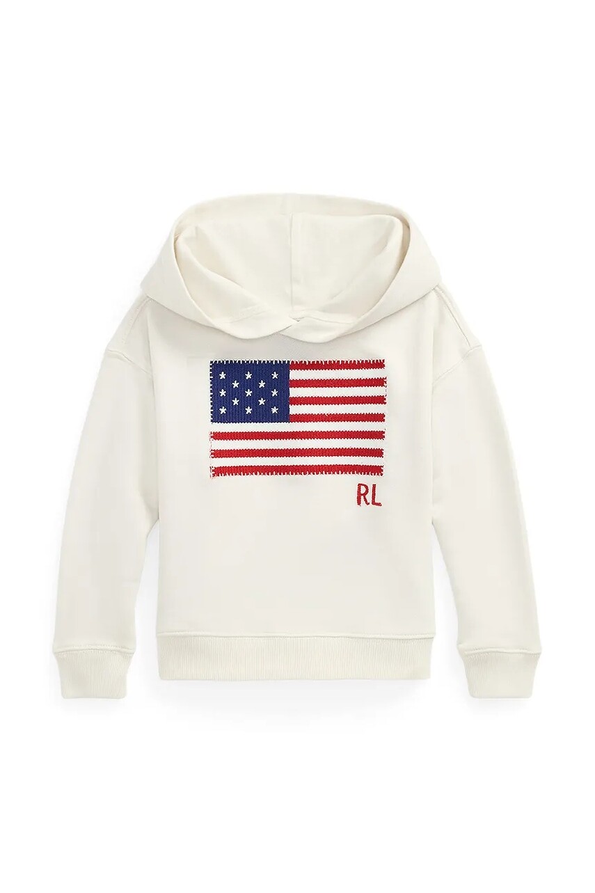Detská bavlnená mikina Polo Ralph Lauren biela farba, s kapucňou, s potlačou, 312971145001