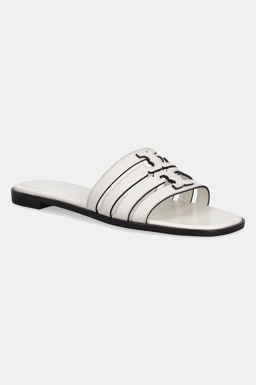 Kožené šľapky Tory Burch Ines Cage Slide biela farba, 158616-101